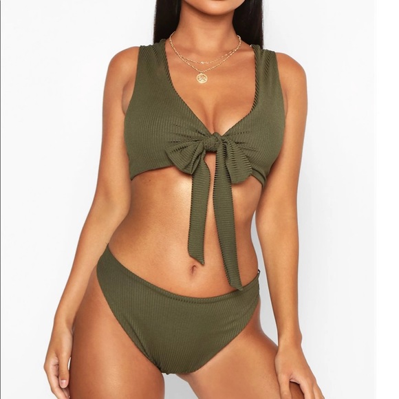 Petite tie front rib bikini top - Picture 3 of 6
